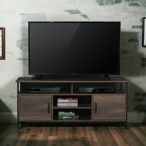 Caffoz 58" Home Entertainment Center Wood Media TV Stand, Smoky Oak