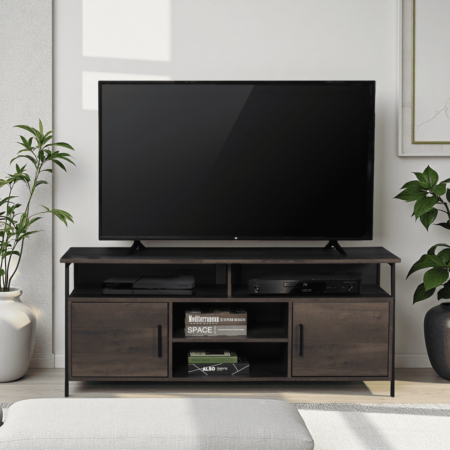 Caffoz 58" Home Entertainment Center Wood Media TV Stand With Storage Console