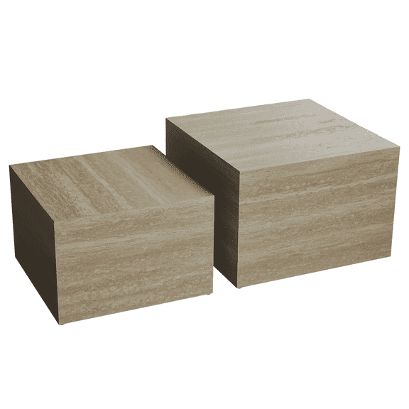 Caffoz Square Faux Marble Coffee Table Set of 2, Nesting Design, Pre-Assembled Living Room Accent Tables,Travertine
