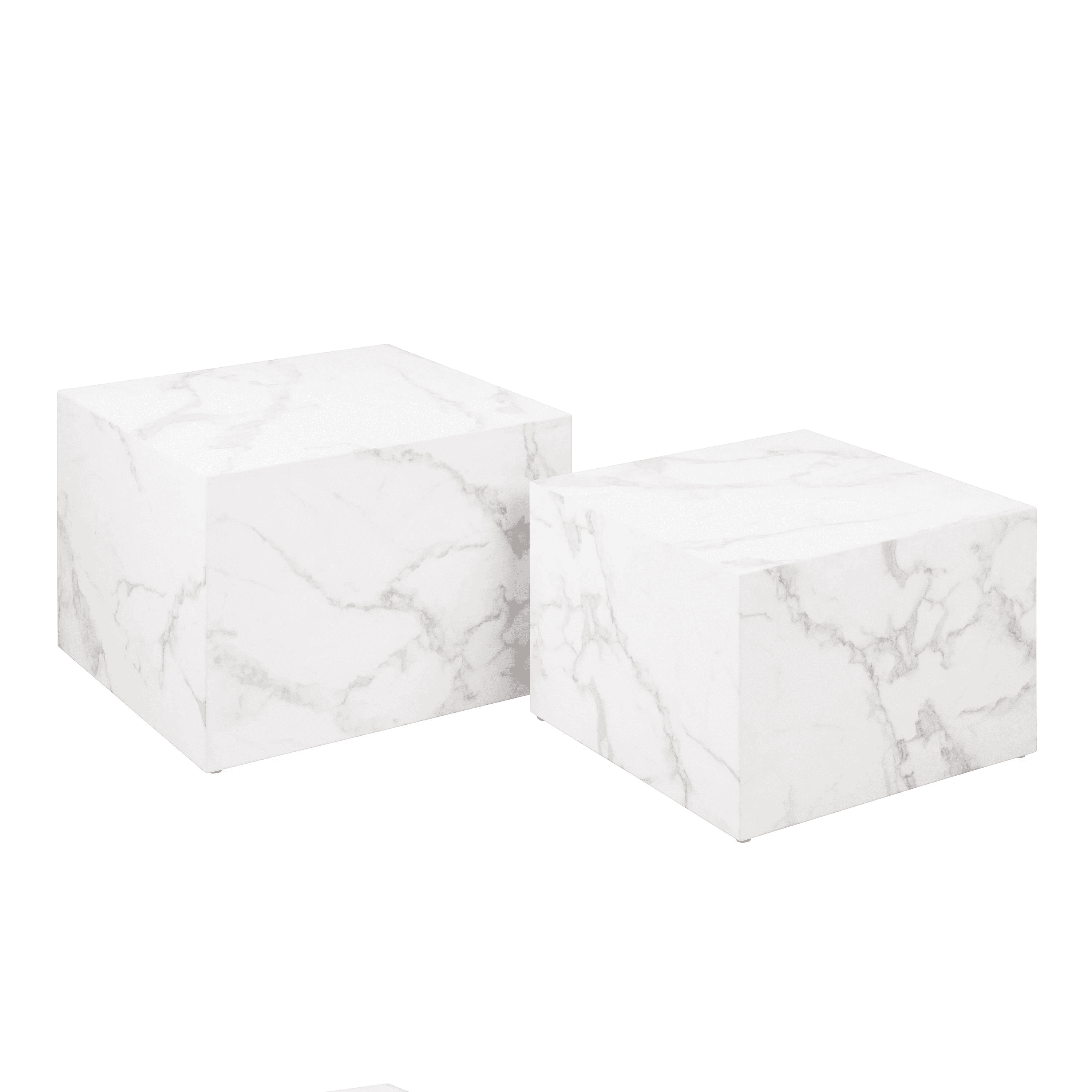 Caffoz Square Faux Marble Coffee Table Set of 2, Nesting Design, Pre-Assembled Living Room Accent Tables,Marble White