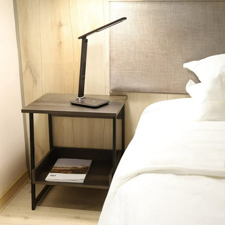 Caffoz Home End Table, 2-Tier Side Table with Storage Shelf, Smoky Oak