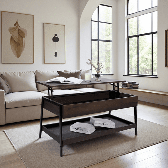 Caffoz Smith Classic Home Décor Style Storage Coffee Table with Smoky Oak