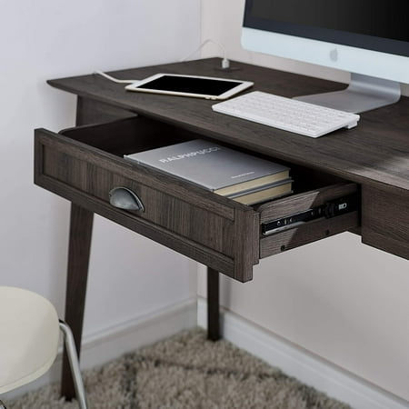 Caffoz Home Office Modern Writing Desk with Drawer and USB Hub Smoked Oak