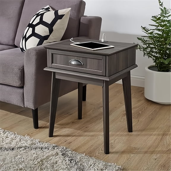 Caffoz Newport Series Rectangular Scandinavian End Table with Storage, Smoke Oak