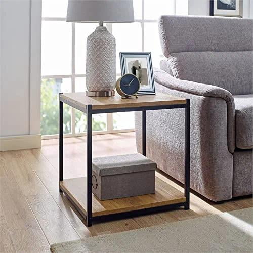 Caffoz Square End Side Table for Living Room, Mahogany Brown