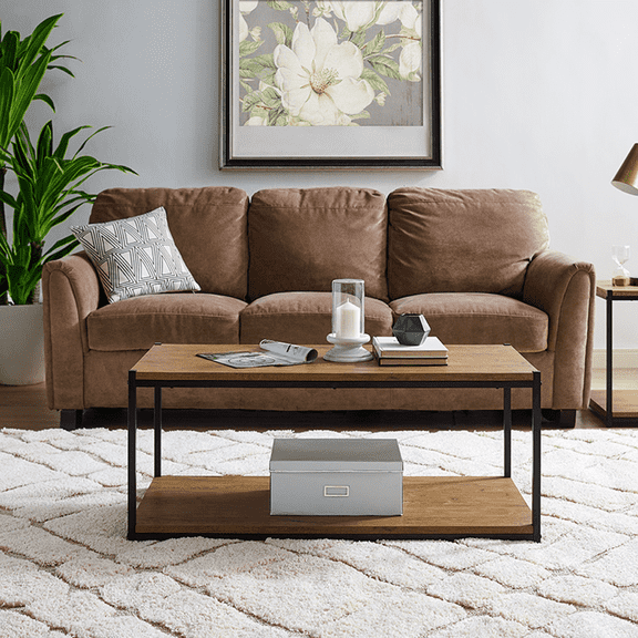 Caffoz Brooklyn Series Industrial Farmhouse Coffee Table - Solid Wooden Top with Metal Frame