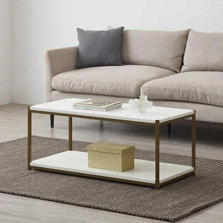 Caffoz Tall Center Table Coffee Table, White and Gold