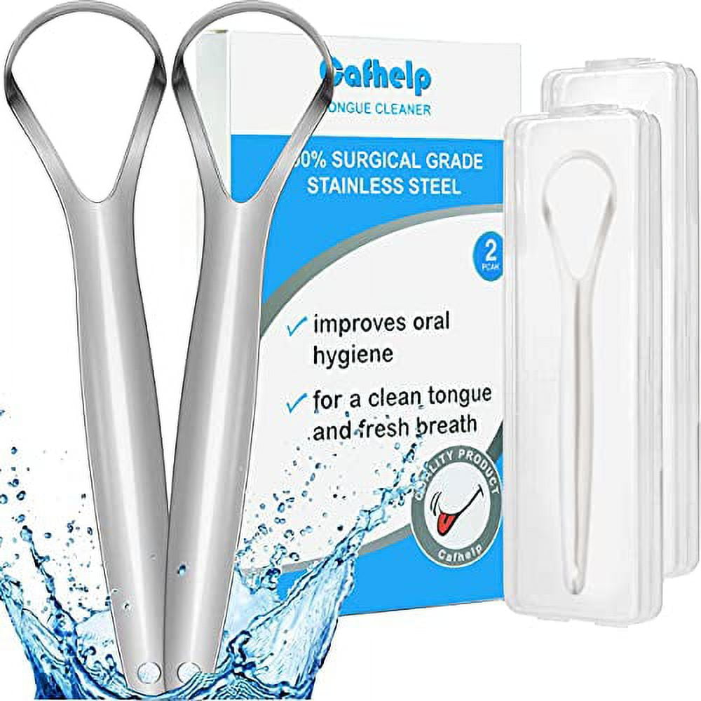 Mitimi Tongue Scraper with Case - 2 Pack, Fights Bad Breath, 100% Stainless  Steel 