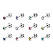 Caflon 12 Pairs 3mm Stainless Piercing Studs - Hypoallergenic Birthstone