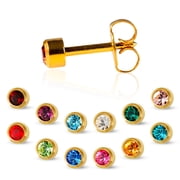 Caflon 12 Pairs 5mm Gold Plated Piercing Studs - Hypoallergenic Birthstone
