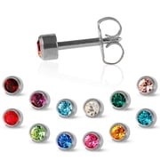 Caflon 12 Pairs 5mm Stainless Piercing Studs - Hypoallergenic Birthstone