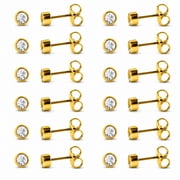 Caflon 16G 24K Gold Plated Bezel Crystal Piercing Studs, 5mm, 12 Pairs