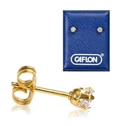 Caflon 24K Gold Plated Cubic Zirconia Stud Earrings 3mm | Nickel Safe Hypoallergenic Ear Jewelry | Sparkling Round Gold Tone Crystal Design with Secure Push-Back Closure | Daily Wear Fashion Jewelry