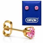 Caflon 5mm Rose Cubic Zirconia Earrings   24K Gold Plated Pink Crystal Studs   Lightweight, Non Tarnish, Everyday Jewelry with Lasting Shine