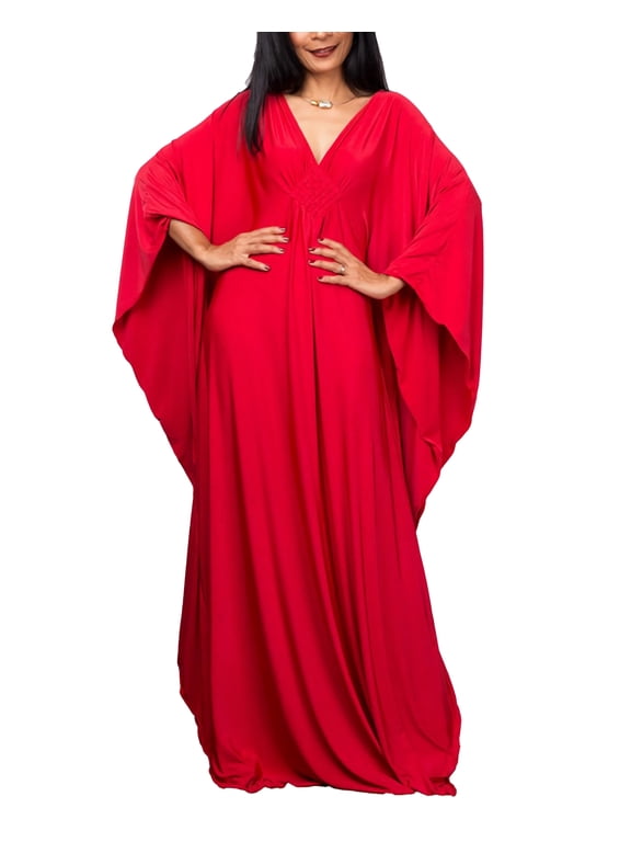 Caftan Dresses for Women Solid Color Plus Size Beach Dress V Neck Cover Up Loose Soft Kaftan Loungewear