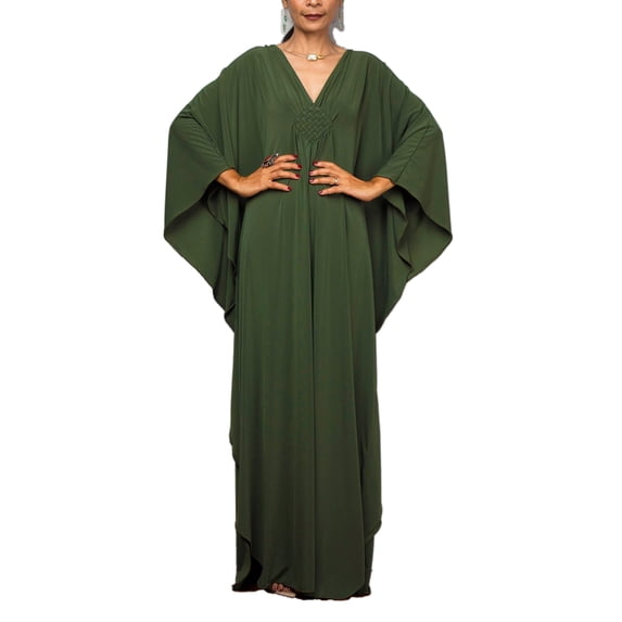 Caftan Dresses for Women Solid Color Plus Size Beach Dress V Neck Cover Up Loose Soft Kaftan Loungewear