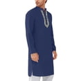 thumbnail image 1 of Caftan Thobe for Men Kurta Set for Men Kaftan for Men Mens Kaftan Mens Kaftan Thobe Button Down Casual Henley Shirts Long Sleeve Robe Cotton Linen Muslim Gown Shirt, Navy-M, 1 of 5