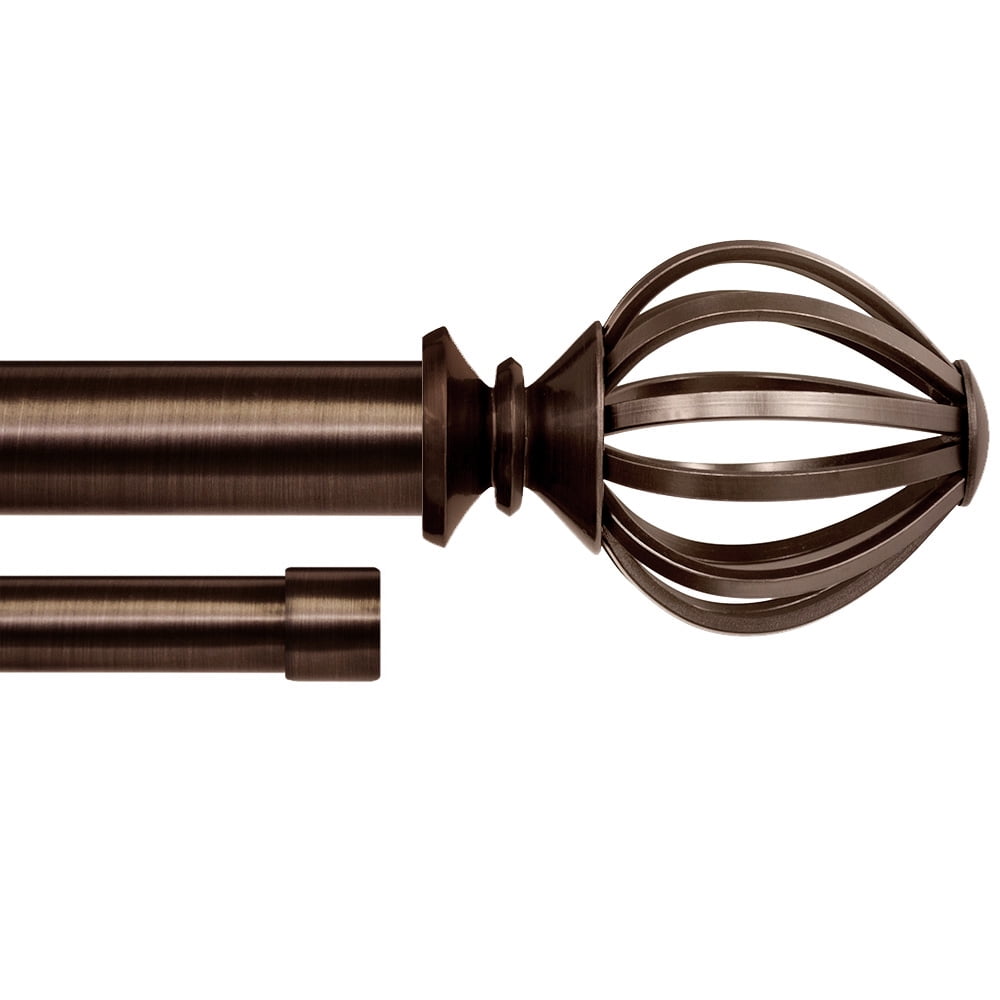 Lumino 1" and 5/8" Plated Oil Rubbed Bronze Regis Cage Adjustable Double Curtain Rod Set, 42"-120"