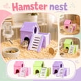 thumbnail image 1 of Cage Accessory, Dwarf Hamster Hideaway, Gerbil Shelter, Mini House, Toys House, Pink 6X6X5 Inch Wooden Texture Indoor Pet Hideout, 2-Tier Hamster Sleeping Villa with Pet Climbing, 1 of 7