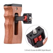 Cage Adjustable Wooden Camera Cage Handle Left/Right Side Hand Grip 3/8 Inch Screw -Style Mount With Cold Shoe Mount Mini Wrench Compatible With Video Cage