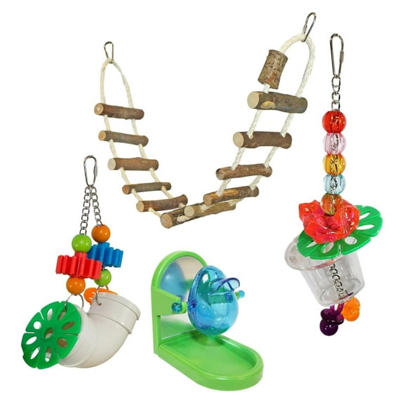 Cage Enhancement Set - Interactive Climbing Foraging Natural Branch Perch Cage Accessory Toy Bundle - for Sugar Gliders, Rats, , Hamsters, Squirrels, Parrots, , Marmosets, Degus, Monkeys Light Brown