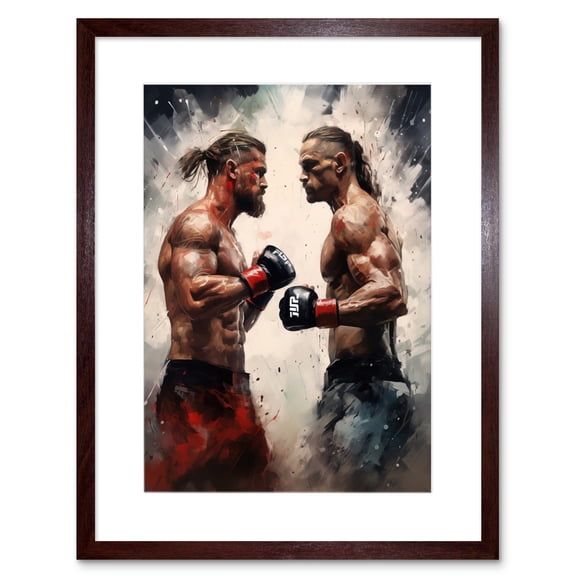 Cage Fight Oil Paint Artwork Combat Mixed Martial Arts Boxing Wrestling Artwork Framed Wall Art Print 9X7 Inch