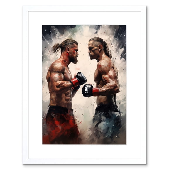 Cage Fight Oil Paint Artwork Combat Mixed Martial Arts Boxing Wrestling Artwork Framed Wall Art Print 9X7 Inch