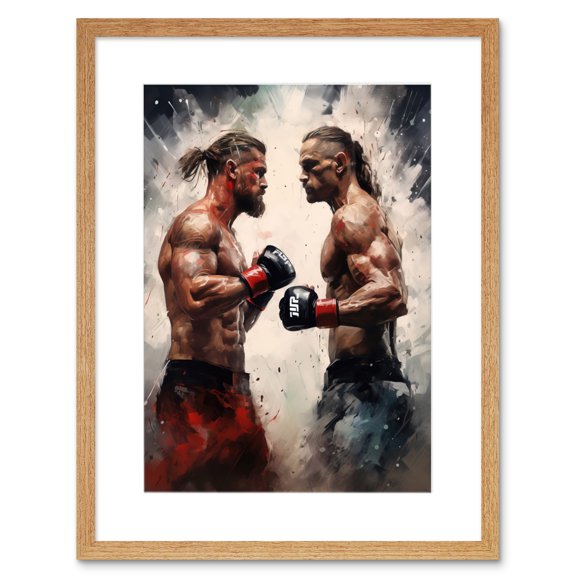 Cage Fight Oil Paint Artwork Combat Mixed Martial Arts Boxing Wrestling Artwork Framed Wall Art Print 9X7 Inch