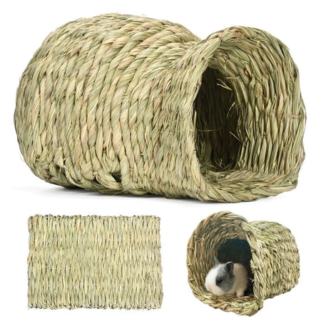 Cage Stable Lay Hay Bed Shelter Breathable Nest Hut Woven for Hamster Small Animals Bunny Bird Chinchilla