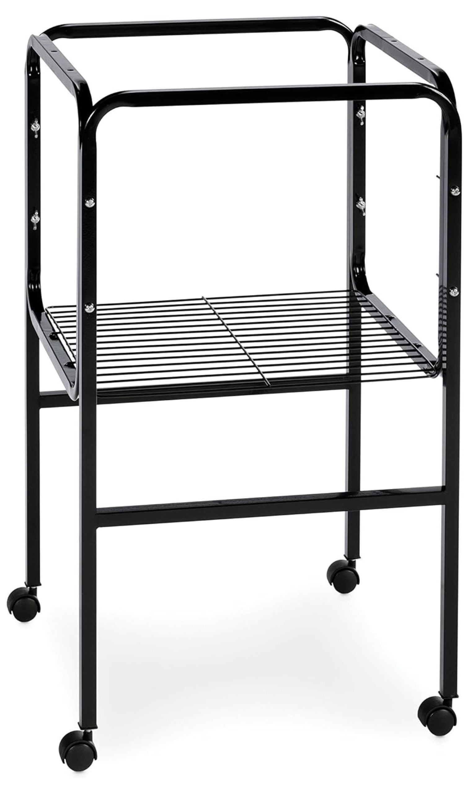 Black Tubular Steel Bird Cage Stand with Shelf