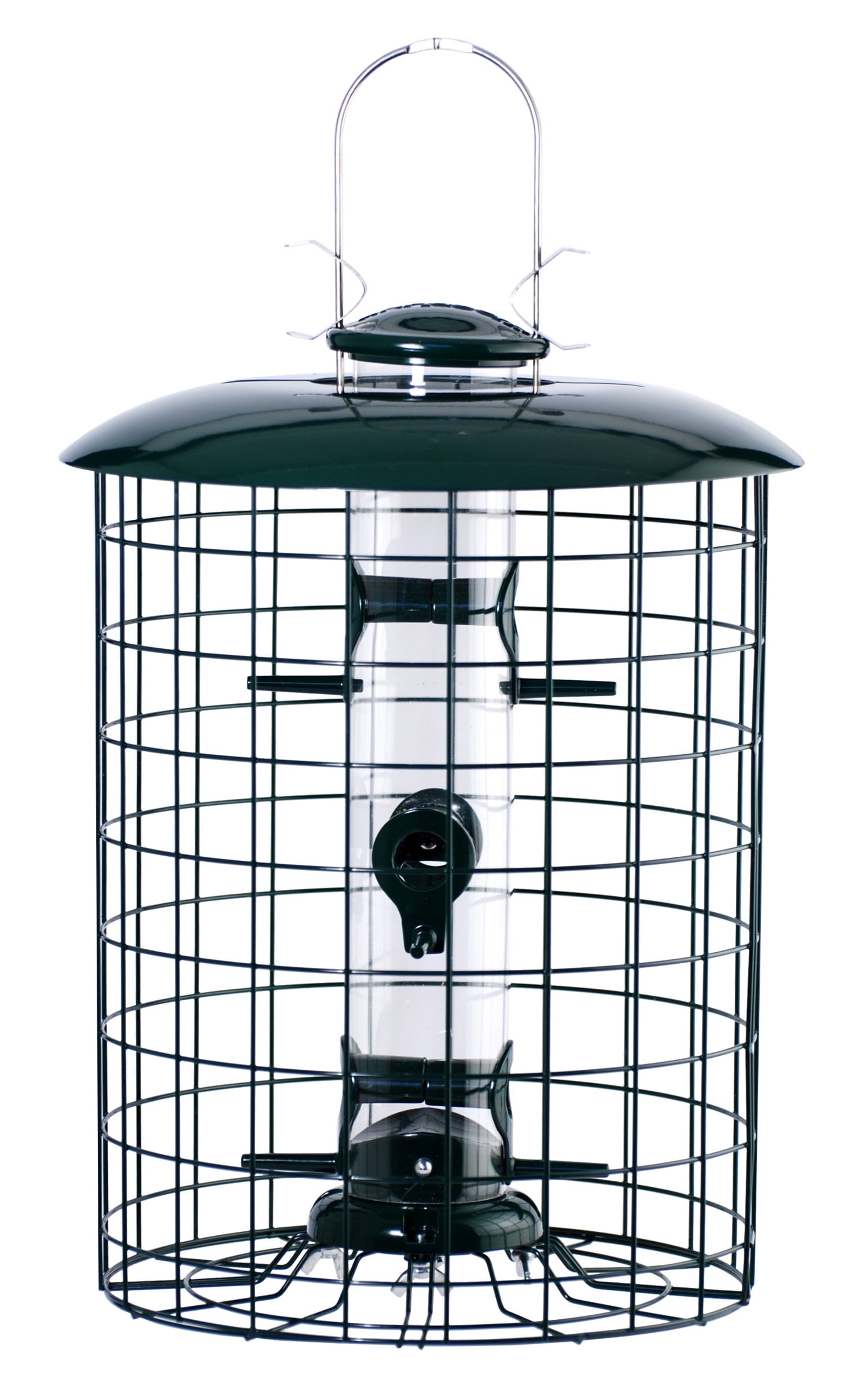 WoodLink Squirrel Proof Caged 6 Port Tube Bird Feeder with Green Finish