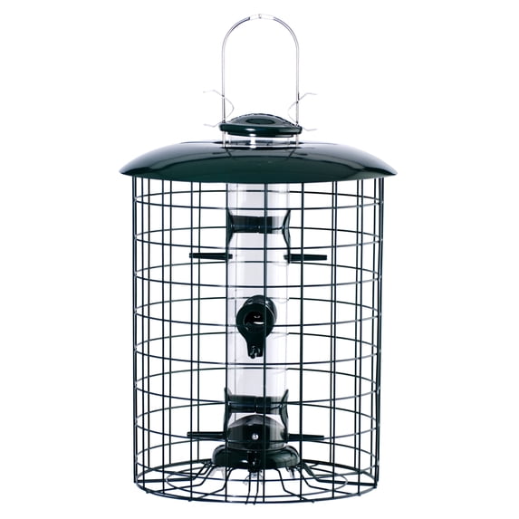 WoodLink Squirrel Proof Caged 6 Port Tube Bird Feeder with Green Finish