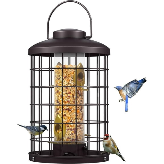 Caged Bird Feeders Metal - 3 Lbs - Squirrel-Proof Wild Bird Feeders, Clear Tube Feeders Hanging Outside Starling Proof, Detachable Cleaning, 4 Feed Ports(Copper)