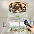 thumbnail image 1 of Caged Ceiling Fan With Lights Remote Control, Low Profile Flush Mount Farmhouse Modern Ceiling Fans, 6 Speeds Reversible Blades, 5 LED Bulbs Included For Bedroom Living Room, 1 of 9