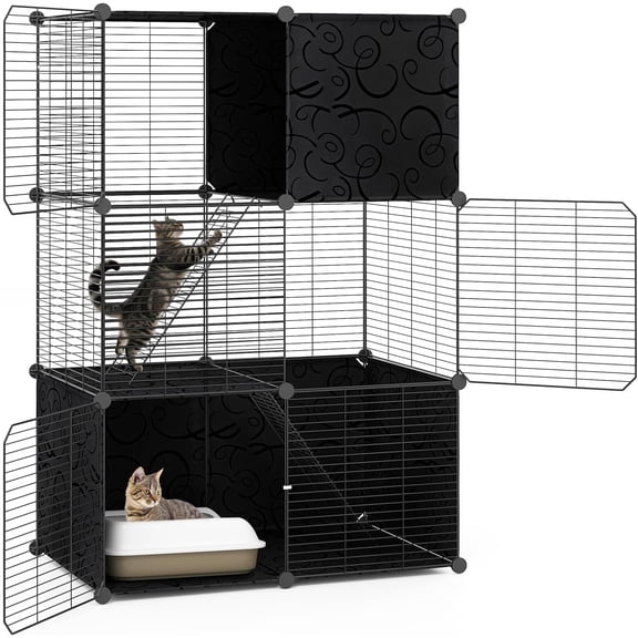 Cages Indoor, 3-Tier Large  Enclosure with 2 Ladders, 3 Doors, Detachable Metal Wire Kennel for Indoor Cats to Play and Rest, DIY  Crate & Pet Playpen Catio for Small Animals