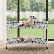 Caghash Bedside Dog Bunk Bed with Guardrail, 2 Tier Double Elevated Dog Cot, Window Perch Sleeper Dogs Cot with 3 Side Fence for Multi Pet Households, Medium Dogs