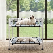 Caghash Bedside Dog Bunk Bed with Guardrail, 2 Tier Double Elevated Dog Cot, Window Perch Sleeper Dogs Cot with 3 Side Fence for Multi Pet Households, Small Dogs