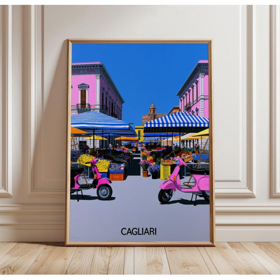 Cagliari Coastal Travel Architectural City Print Seaside Wall Art, Unframed Paper Print