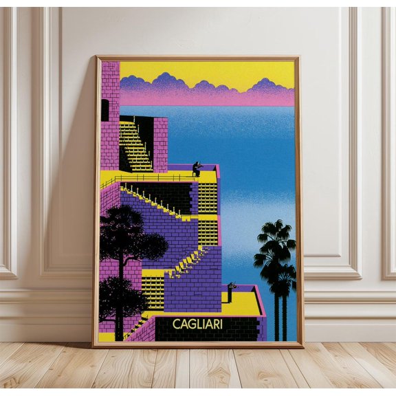 Cagliari Coastal Travel Architectural City Print Seaside Wall Art, Unframed Paper Print