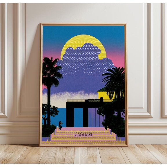 Cagliari Coastal Travel Architectural City Print Seaside Wall Art, Unframed Paper Print
