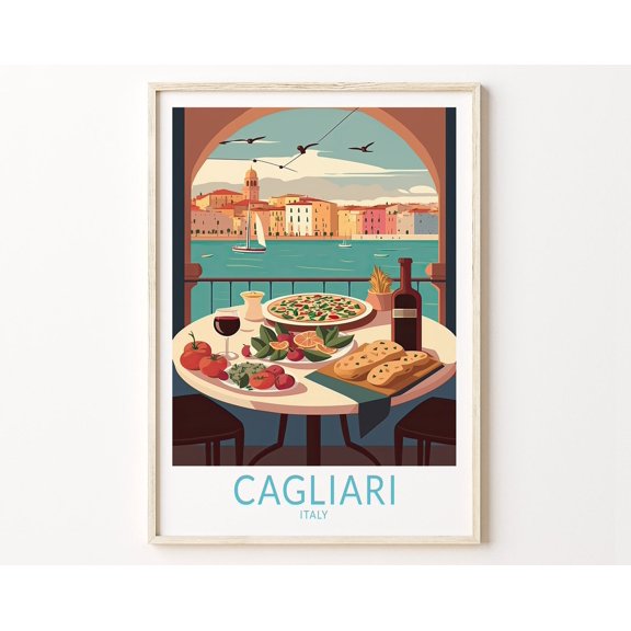 Cagliari Italy Travel Poster, Cagliari Travel Print, Italy Cagliari City Wall Art, Italian Food Travel Poster, Food And Travel Wall Art Wall Art, Modern Wall Decor, 16x24 UNFRAMED
