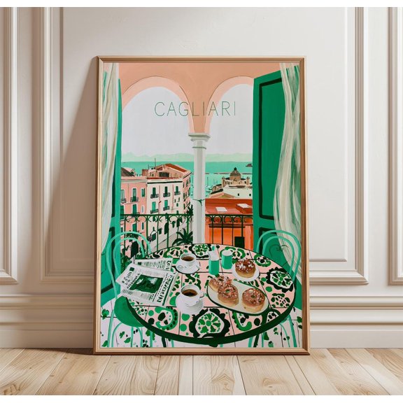 Cagliari Market Travel Street Scene Print Architecture Wall Art, Unframed Paper Print