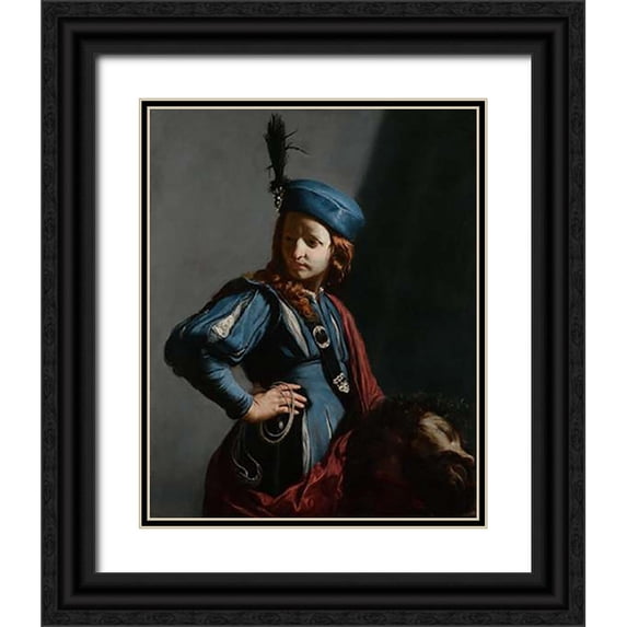 Cagnacci, Guido 20x24 Black Ornate Wood Framed with Double Matting Museum Art Print Titled - David with the Head of Goliath