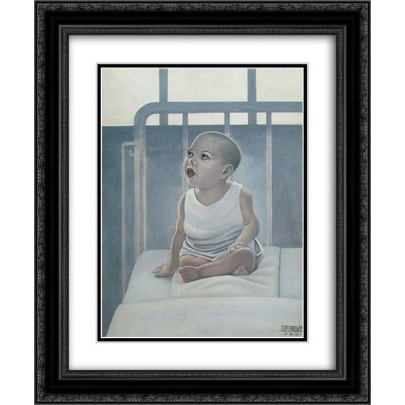 Cagnaccio di San Pietro 2x Matted 20x24 Black Ornate Framed Art Print 'Bambino sul lettino '
