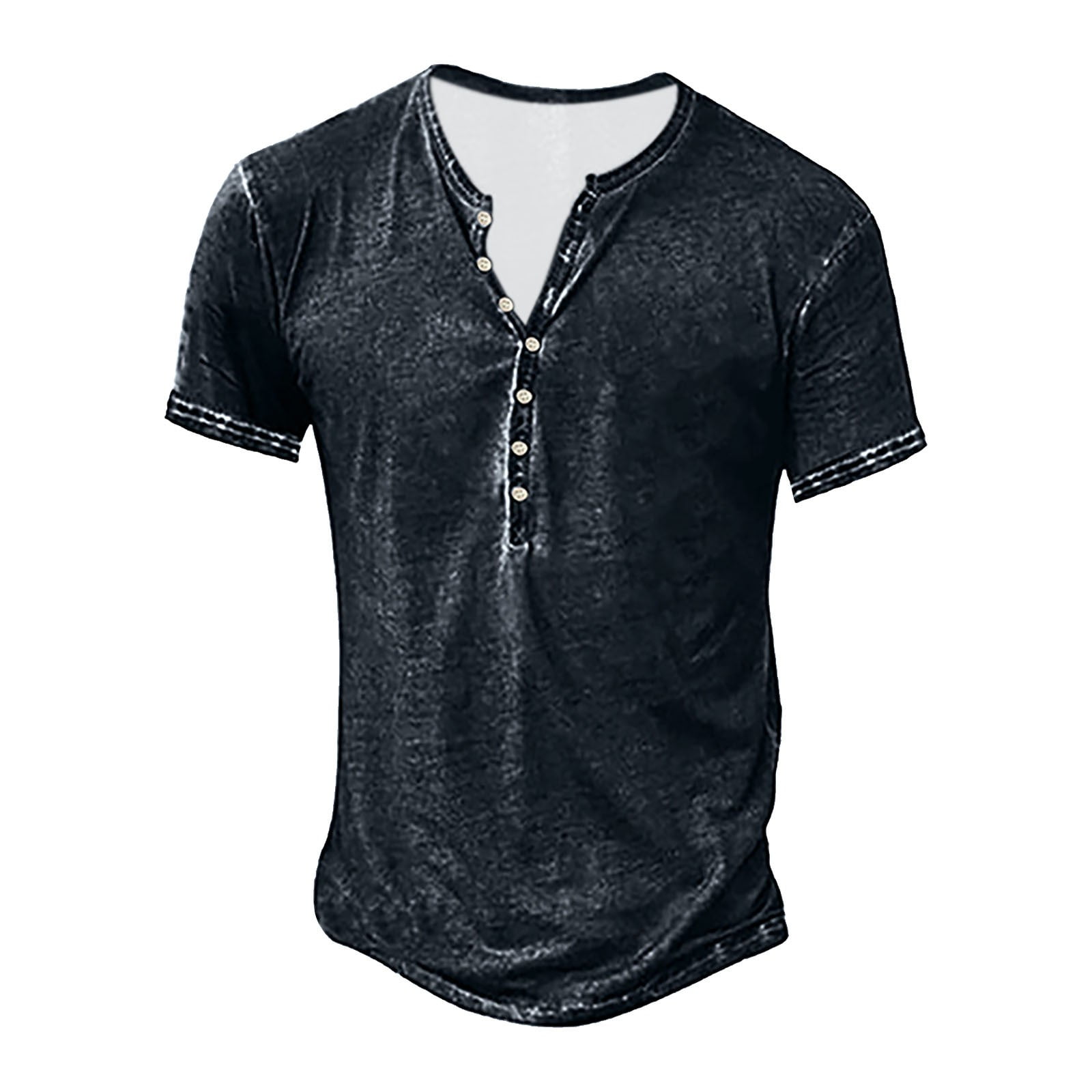 Cagnkofi Men's Casual Shirt Solid Color 7 Button Henley Clothing ...