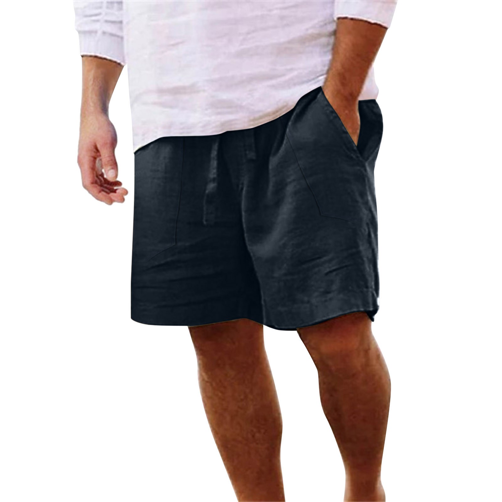 Men's Shorts Simple Solid Color Lumbar Frenum Pants Calf Length ...