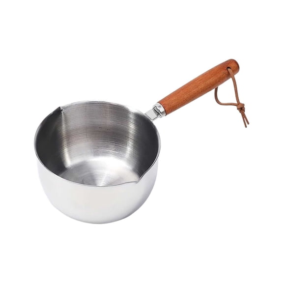 Cagnkofi Milk Butter Warmer Pot, Stainless Hot Oil Pan Hot SauceSmall Pot Cooking Butter Melting Pot, Mini Butter Melting Pot with Wooden Handle(150/300ml)
