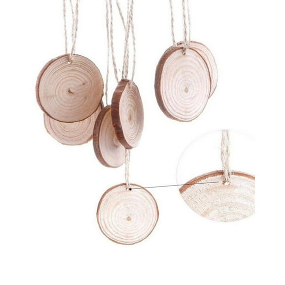 Cagogo 10 Unfinished Wood Slices, 6-7cm Predrilled Round Log Discs with 33 Feet String, Natural Wood Ornaments for DIY Crafts, Christmas Decorations, Wedding Gift Decor