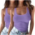 thumbnail image 1 of Cagogo 2 Pack Women Ribbed Tank Tops Under $10 Spaghetti Strap Cute Beach Athletic Camis Shirts Slim Fitted Sleeveless Layering Scoop Neck Tee Tops, 1 of 4