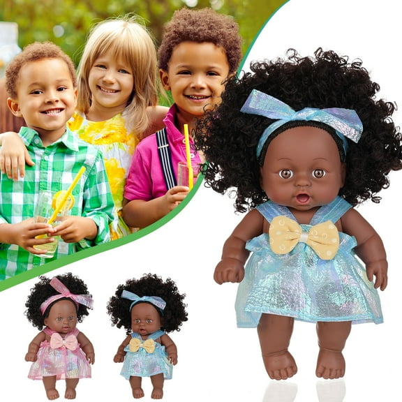 Cagogo 2Pcs BlackBabyDolls ForGirls, 8 Inch Black Doll With Curly Hair For 3 4 5 6 Year Olds, Soft Vinyl Doll For ToddlersKidsHoliday Birthday Gift